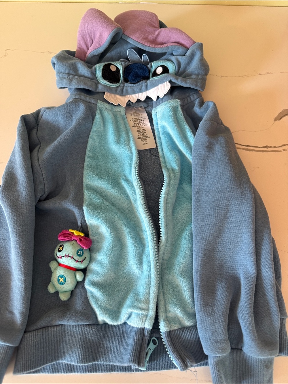 Disney Kids Blue Stitch Hooded Zip-Up Sweatshirt with Plush Patch